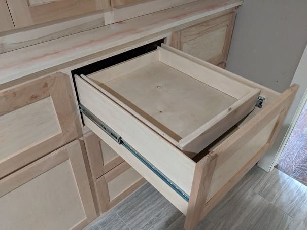 Nested drawer in the bathroom storage cabinet, inner drawer open