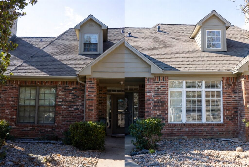Close-up before and after of premium custom window replacement