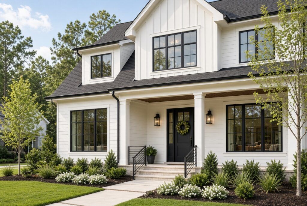 Clean modern exterior with new large window installation in spring tx and sharp trim