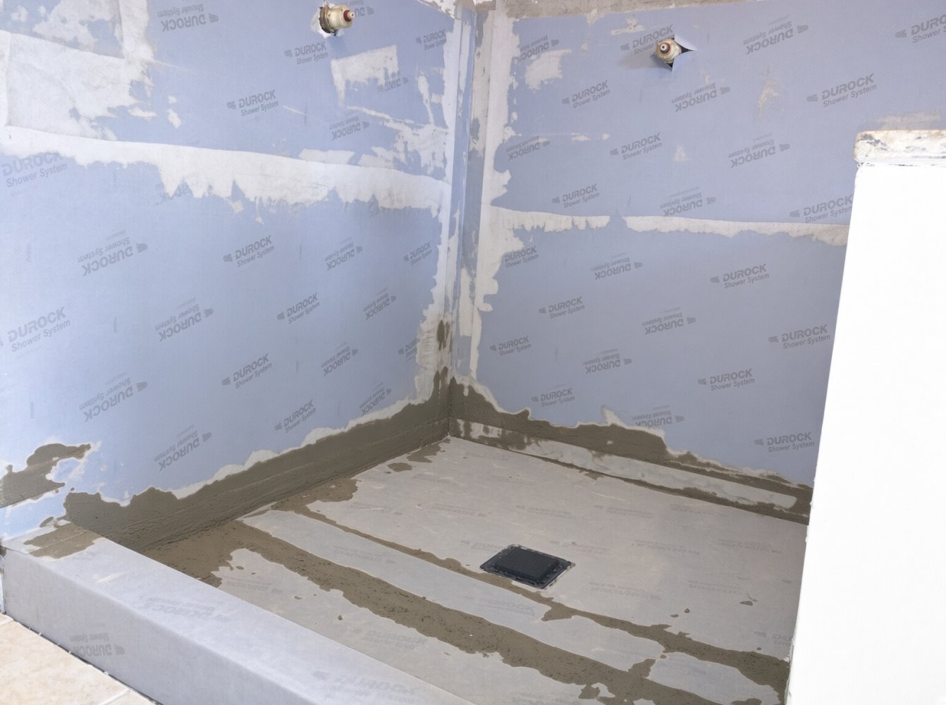 Shower waterproofing membrane during bathroom remodel in Spring TX