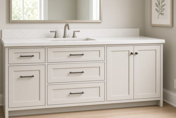 Custom painted vanity built to the wall