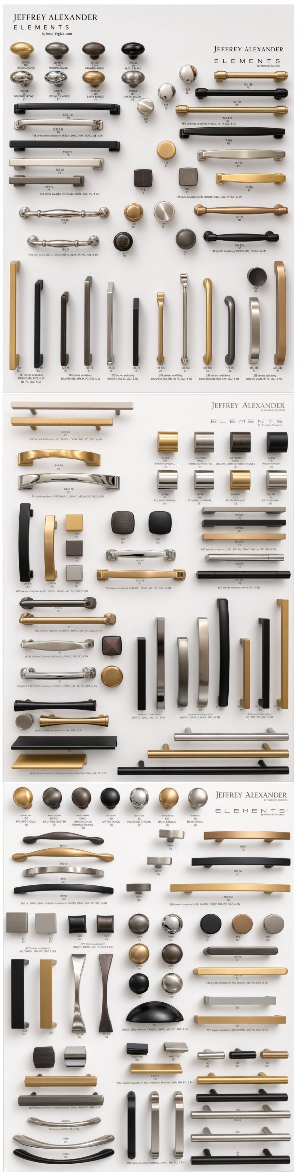Jeffrey Alexander Elements knobs and pulls sample boards