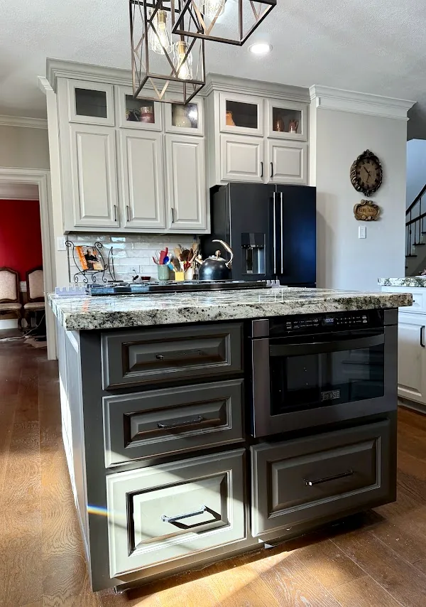 Custom kitchen island with built-in drawer microwave, Memorial Northwest, Spring/Klein