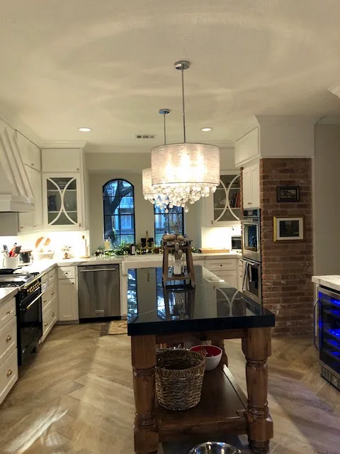 Custom kitchen island under pendant lights, Huntwick Forest, Spring TX